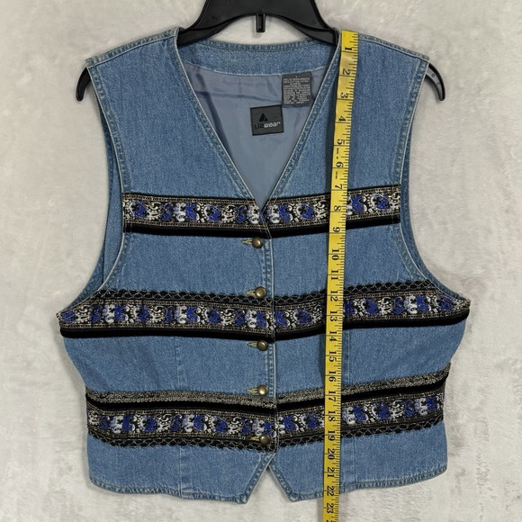 Vintage Lizwear Embroidered Denim Vest Size L Western Grunge‎ Boho 90s Waistcost - Picture 10 of 13
